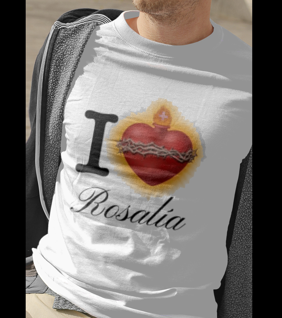 Rosalia Store Heart Symbol With Crown Of Thorns And Flame T-Shirt