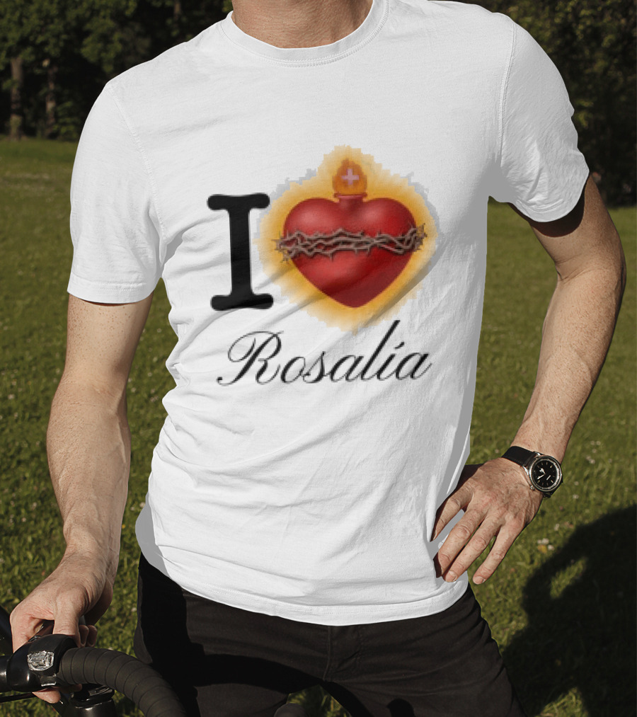 Rosalia Store Heart Symbol With Crown Of Thorns And Flame T-Shirt