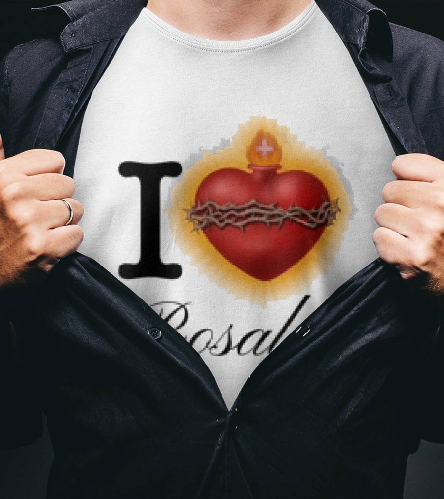 Rosalia Store Heart Symbol With Crown Of Thorns And Flame T-Shirt