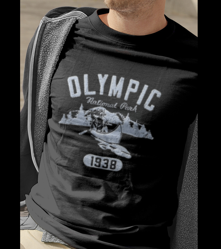 Olympic National Park 1938 Canoeing Mountains Pine Trees T-Shirt