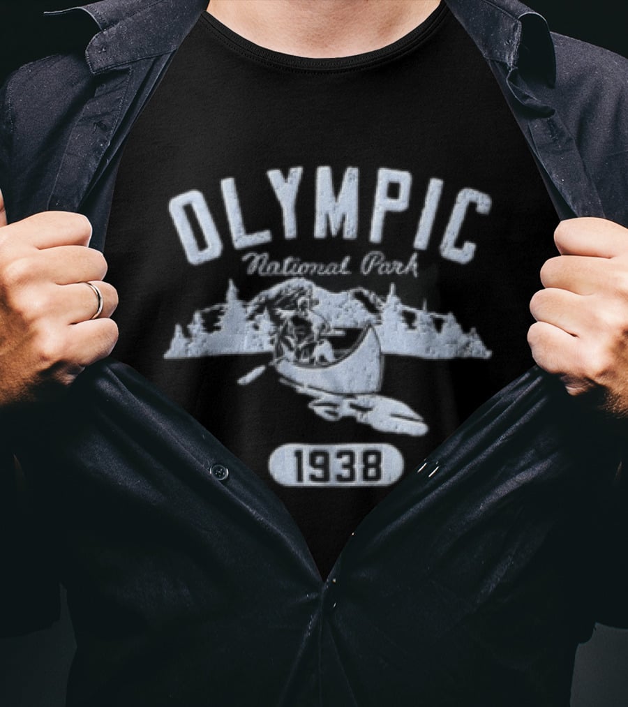 Olympic National Park 1938 Canoeing Mountains Pine Trees T-Shirt