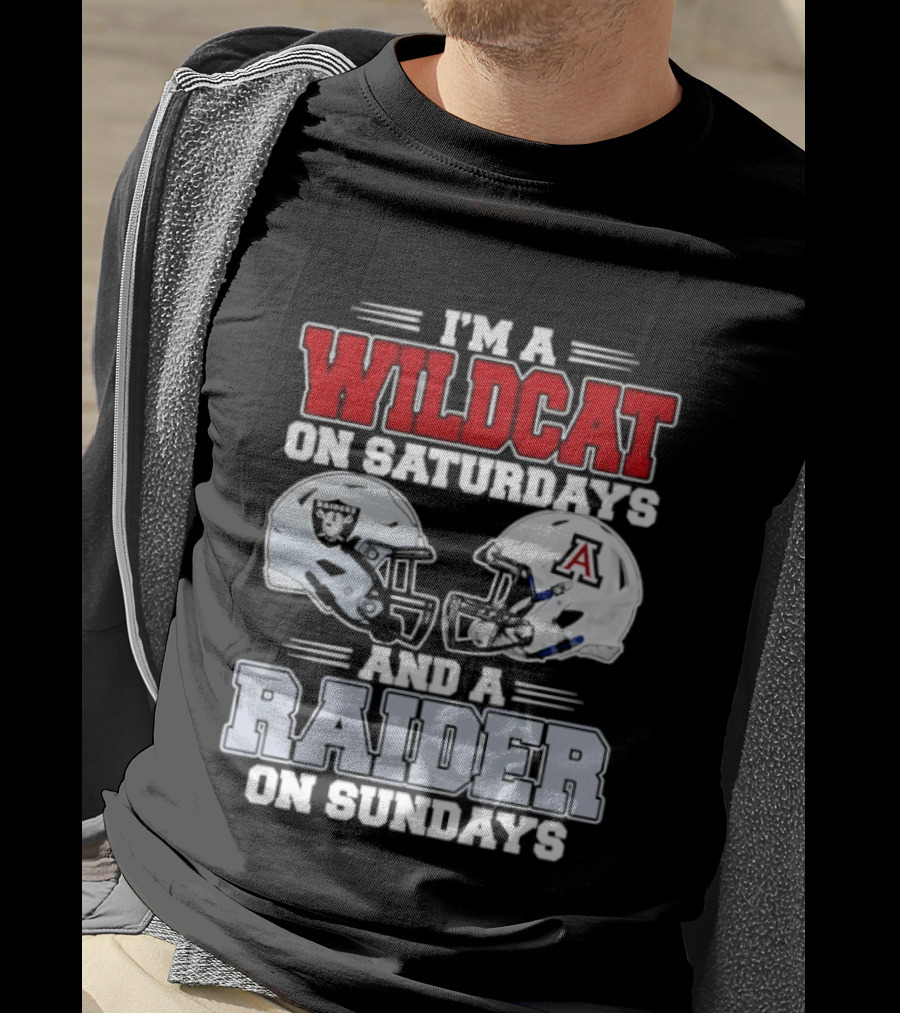 I'm A Wildcat On Saturdays Raider On Sundays With Football Helmets T-Shirt