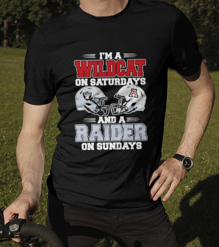 I'm A Wildcat On Saturdays Raider On Sundays With Football Helmets T-Shirt