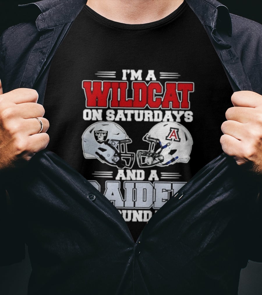 I'm A Wildcat On Saturdays Raider On Sundays With Football Helmets T-Shirt