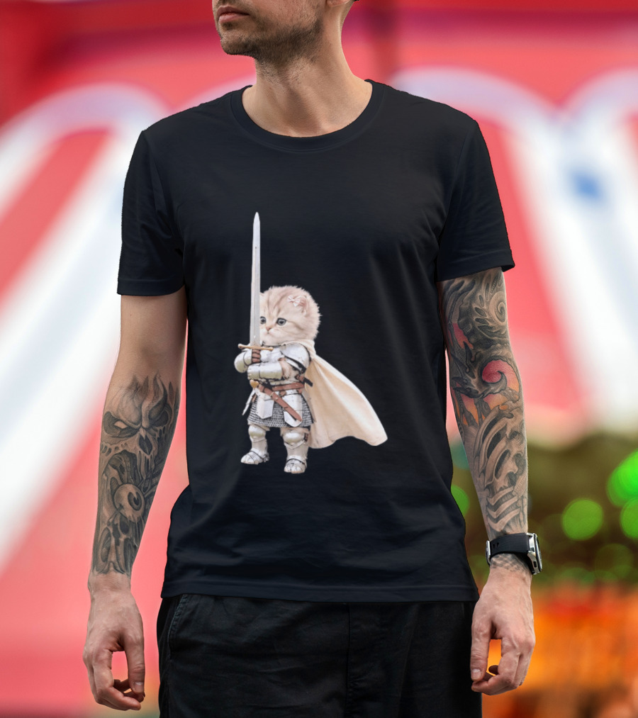 Medieval Cat Knight Meme Cute Kitten In Armor With Sword T-Shirt