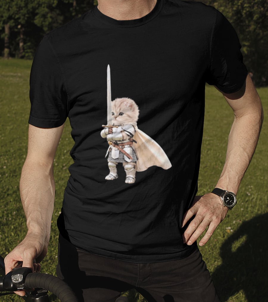 Medieval Cat Knight Meme Cute Kitten In Armor With Sword T-Shirt