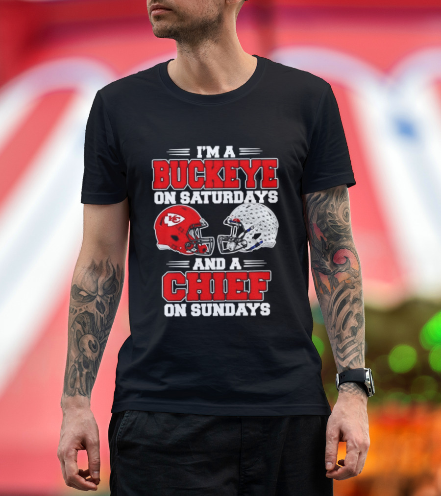 Ohio State Buckeye Saturdays Kansas City Chiefs Sundays Football Helmets T-Shirt