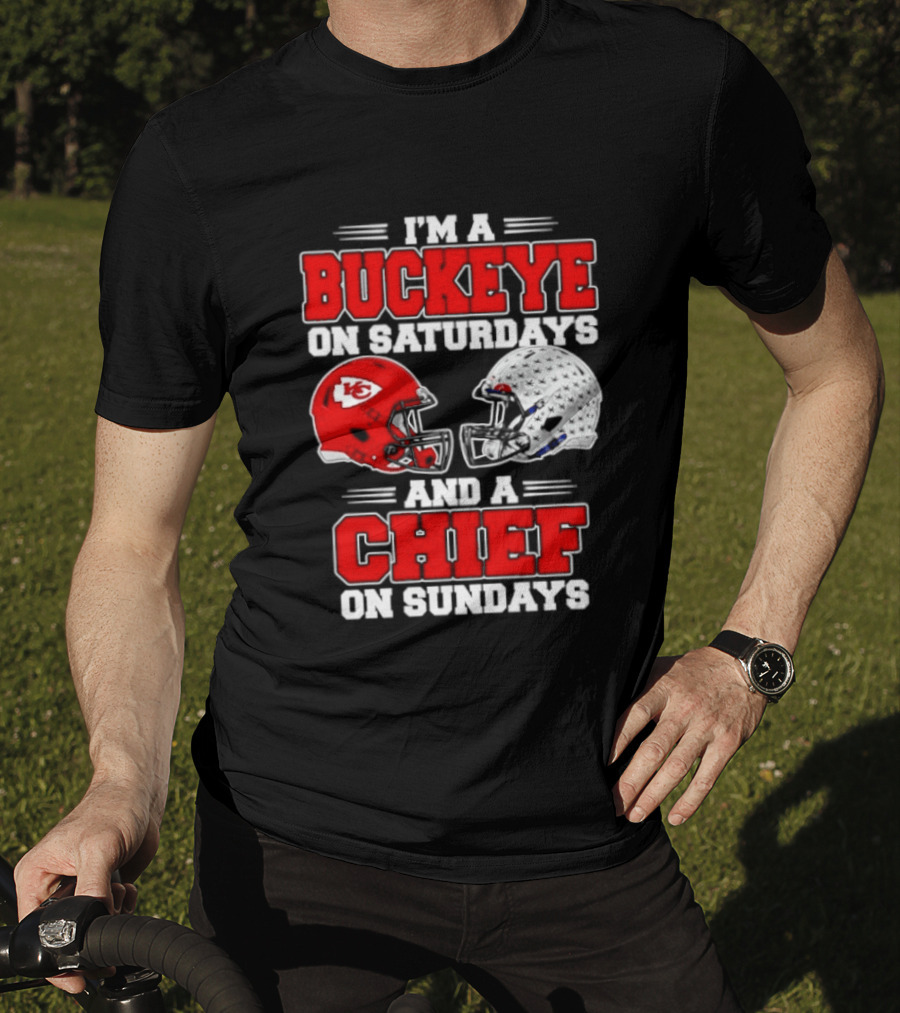 Ohio State Buckeye Saturdays Kansas City Chiefs Sundays Football Helmets T-Shirt