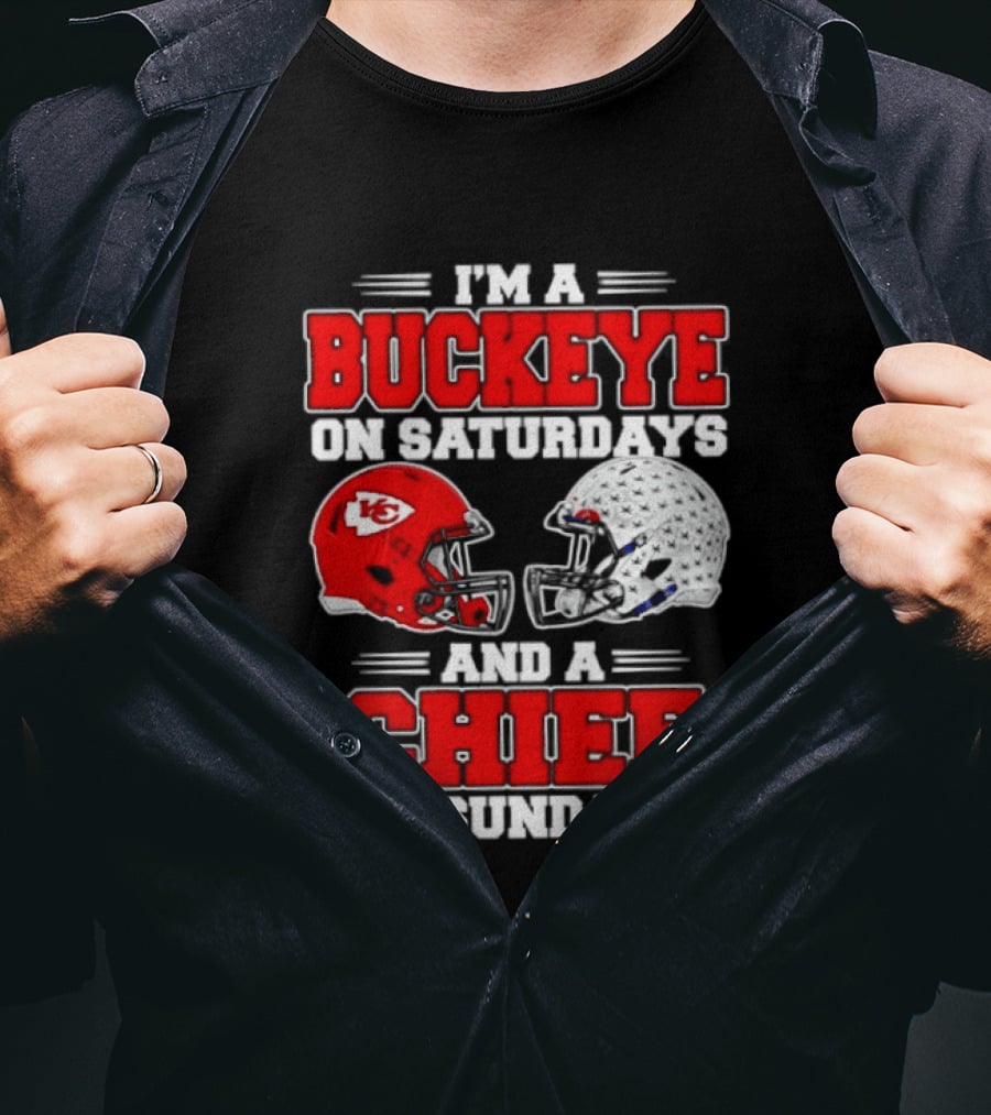Ohio State Buckeye Saturdays Kansas City Chiefs Sundays Football Helmets T-Shirt
