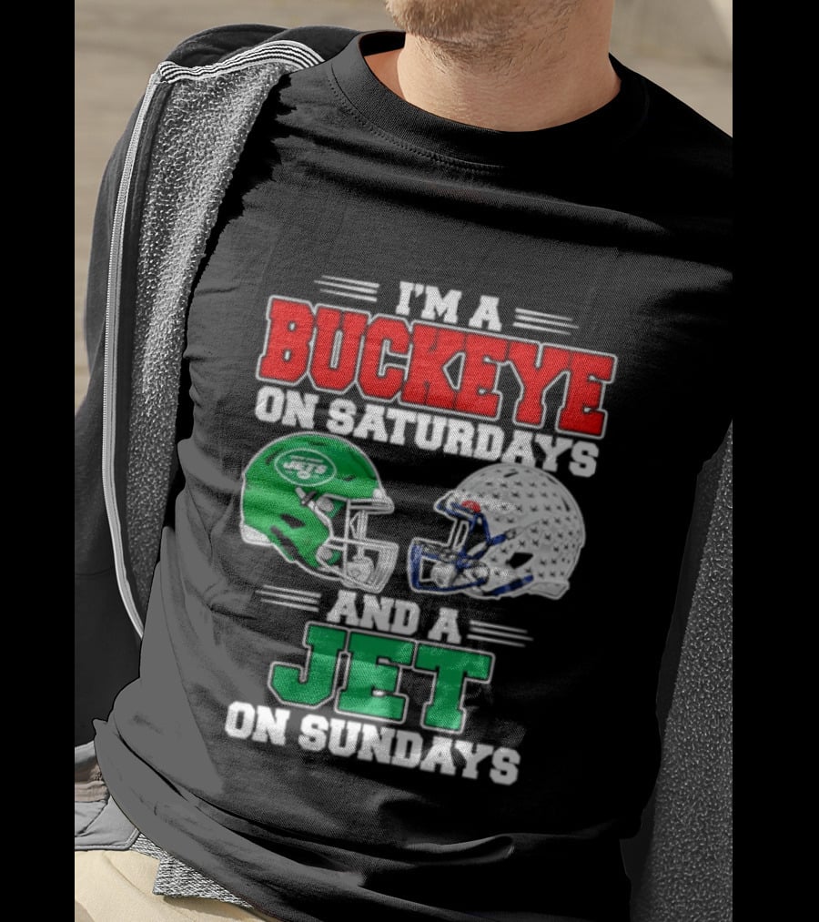 Ohio State Buckeyes Saturdays New York Jets Sundays Football Helmets T-Shirt