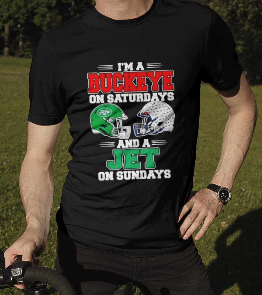 Ohio State Buckeyes Saturdays New York Jets Sundays Football Helmets T-Shirt