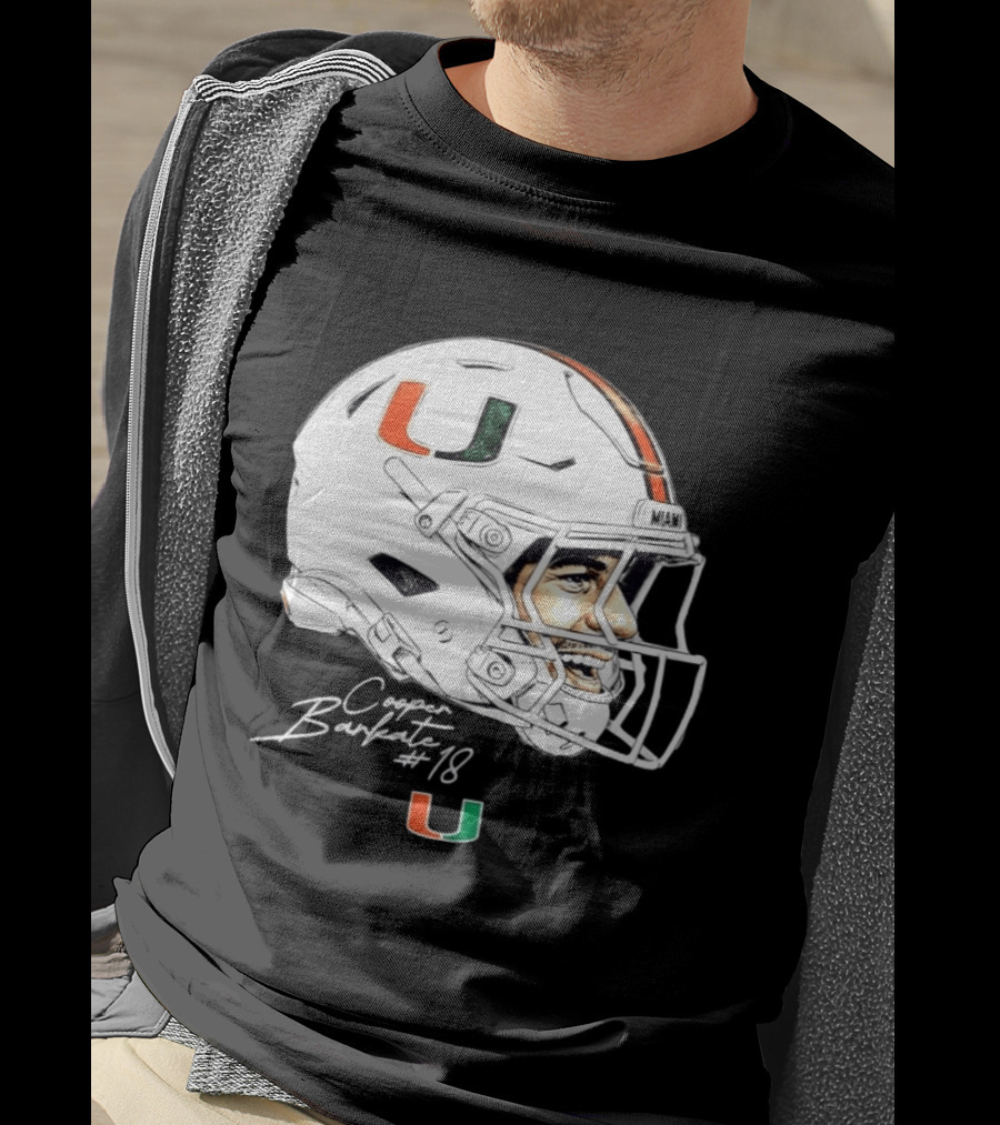 NCAA Football Miami Hurricanes Cooper Barkate #18 Game Face Helmet Miami T-Shirt