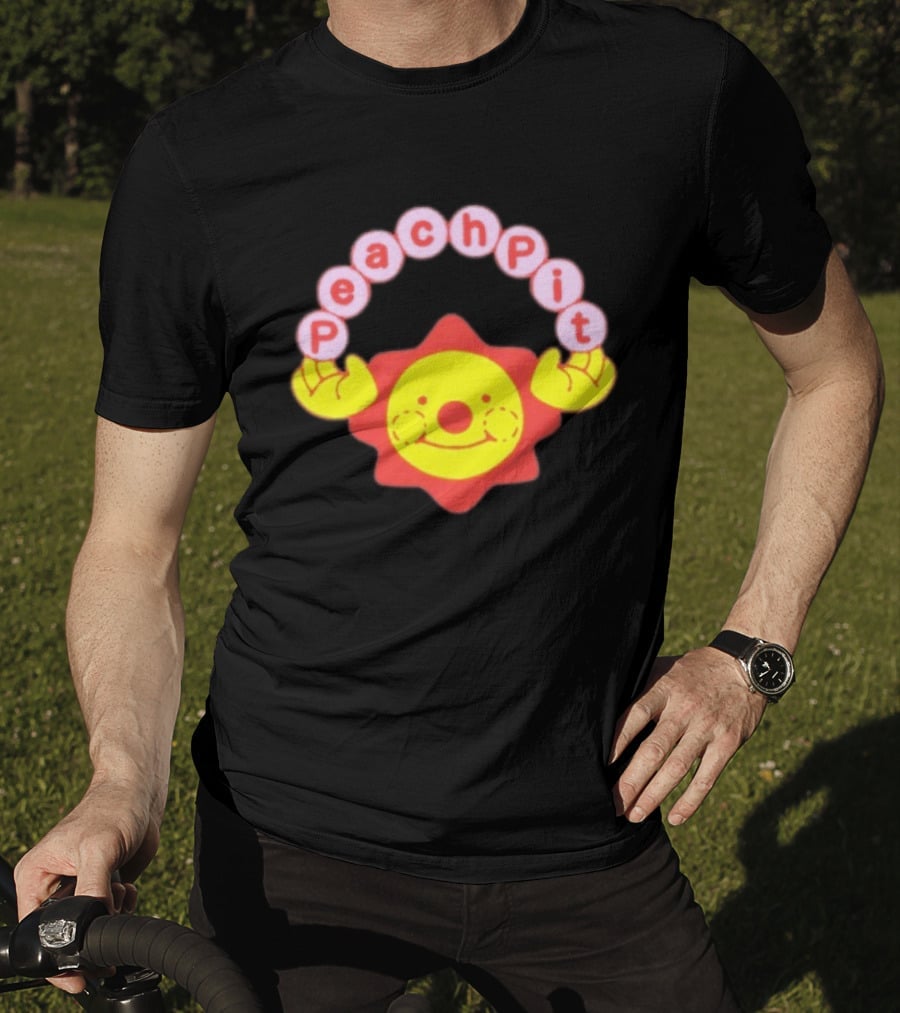 Peach Pit Smiling Sun With Playful Hands T-Shirt