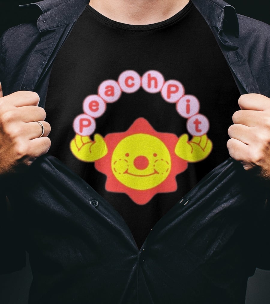 Peach Pit Smiling Sun With Playful Hands T-Shirt