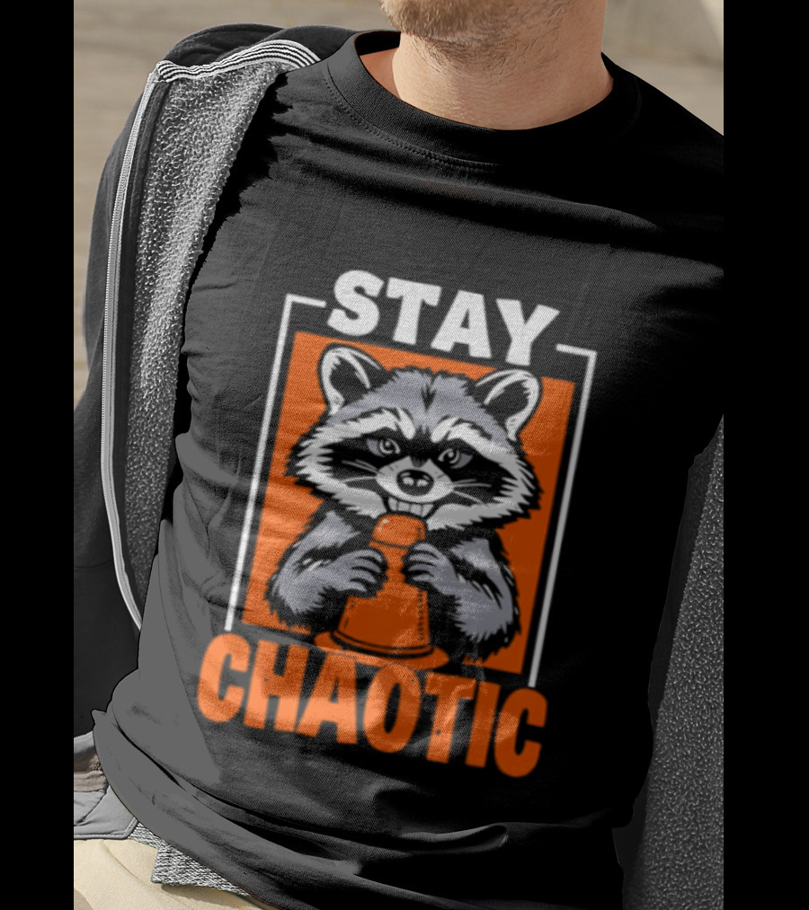 Stay Chaotic Raccoon Mischief Orange T-Shirt