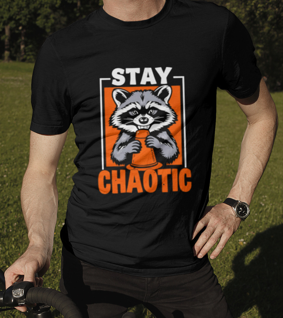 Stay Chaotic Raccoon Mischief Orange T-Shirt