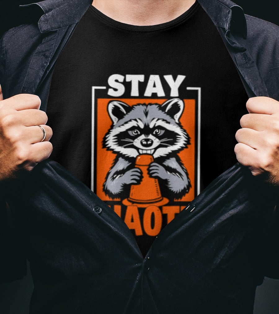 Stay Chaotic Raccoon Mischief Orange T-Shirt