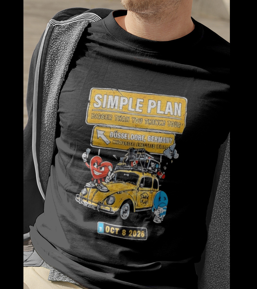 SIMPLE PLAN Bigger Than You Think Tour Düsseldorf Germany Oct 8 2026 Vintage Car Cartoon T-Shirt