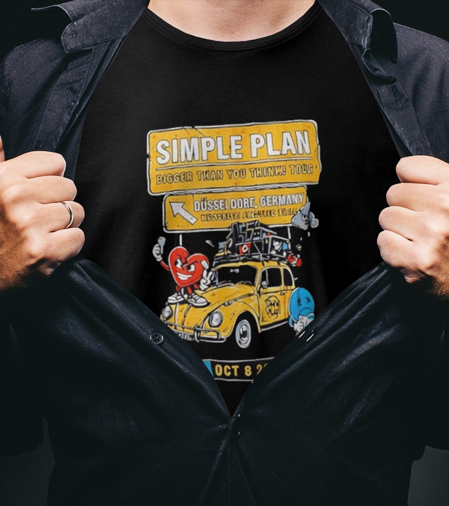 SIMPLE PLAN Bigger Than You Think Tour Düsseldorf Germany Oct 8 2026 Vintage Car Cartoon T-Shirt