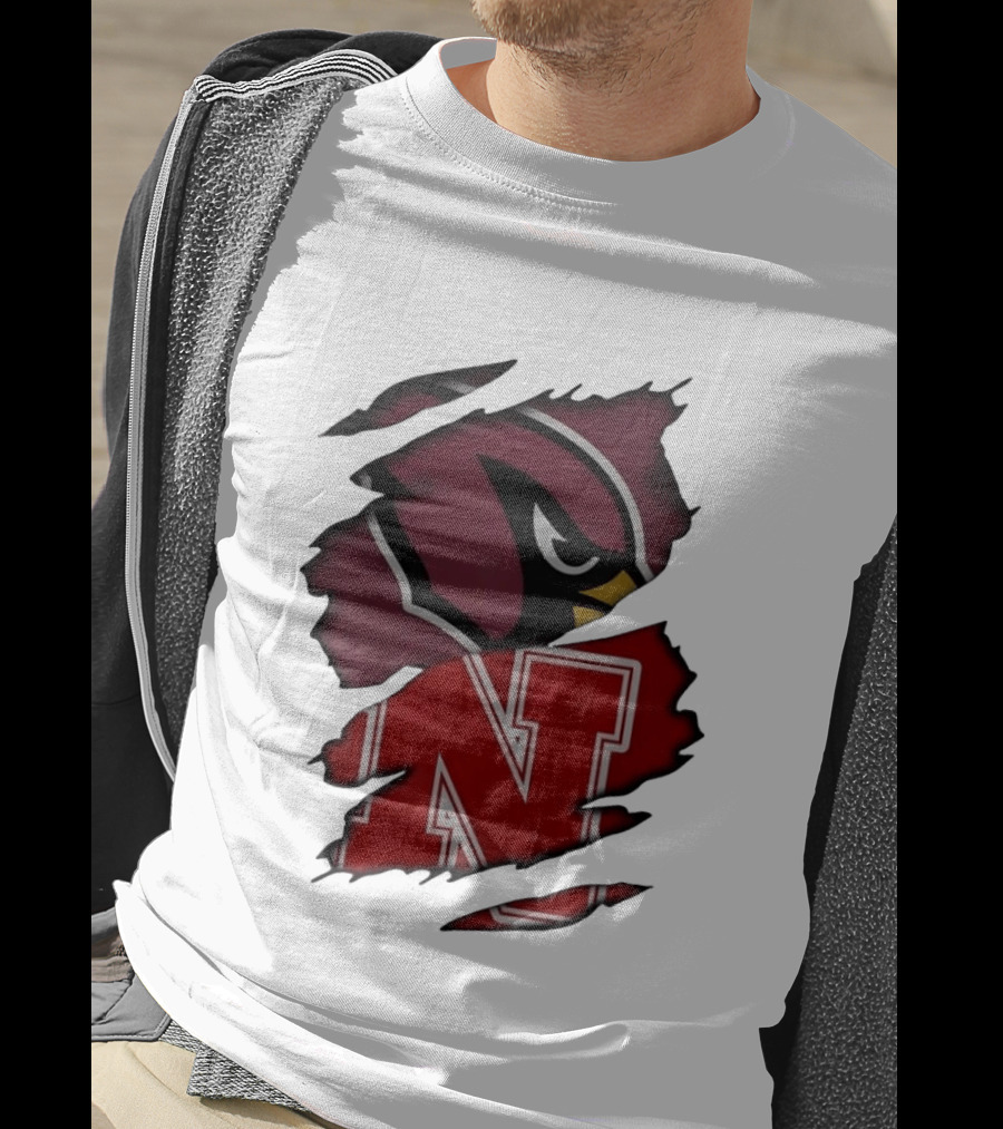 Arizona Cardinals And Nebraska Cornhuskers Ripped Logo Blend T-Shirt