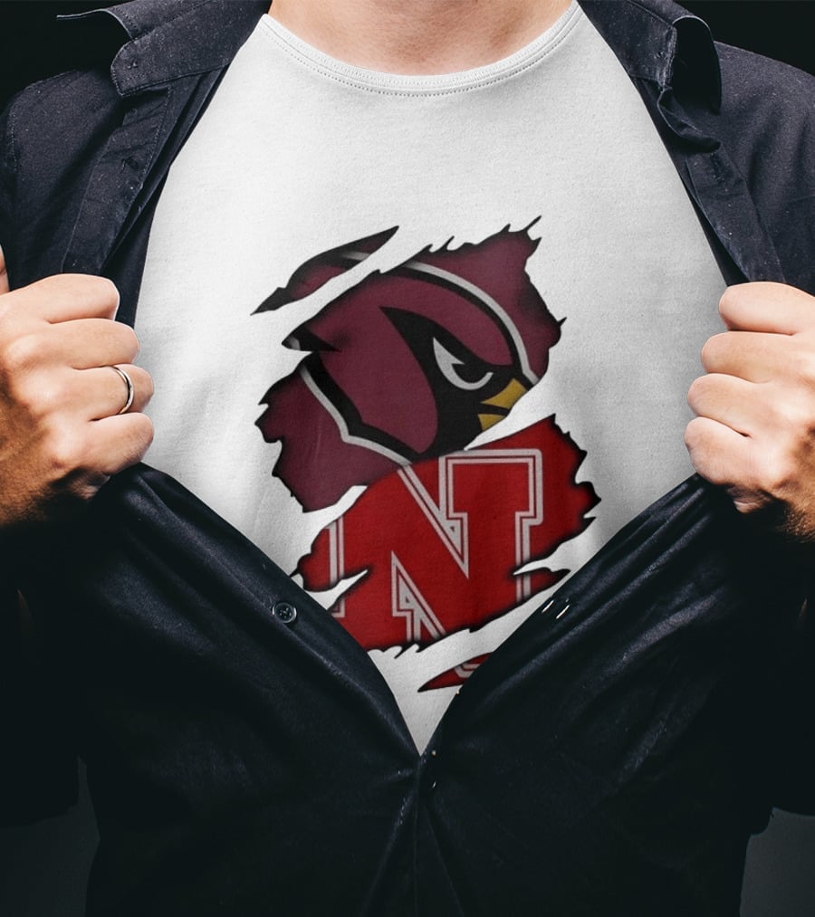 Arizona Cardinals And Nebraska Cornhuskers Ripped Logo Blend T-Shirt