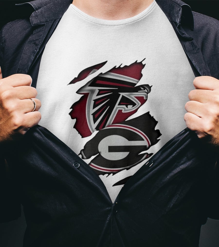 Atlanta Falcons Georgia Bulldogs Torn Skin Fan Gear T-Shirt
