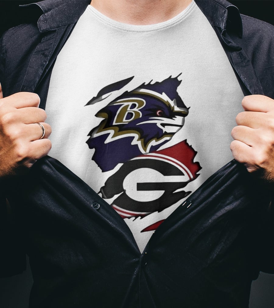 Baltimore Ravens Georgia Bulldogs Split Ripped Fabric T-Shirt