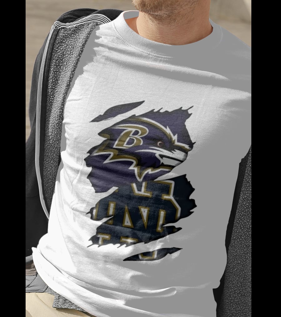 Baltimore Ravens Notre Dame Fighting Irish Ripped Logo Clash T-Shirt