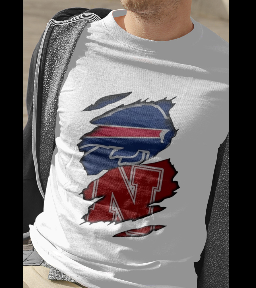Buffalo Bills Nebraska Cornhuskers Ripped Effect Football Logos T-Shirt