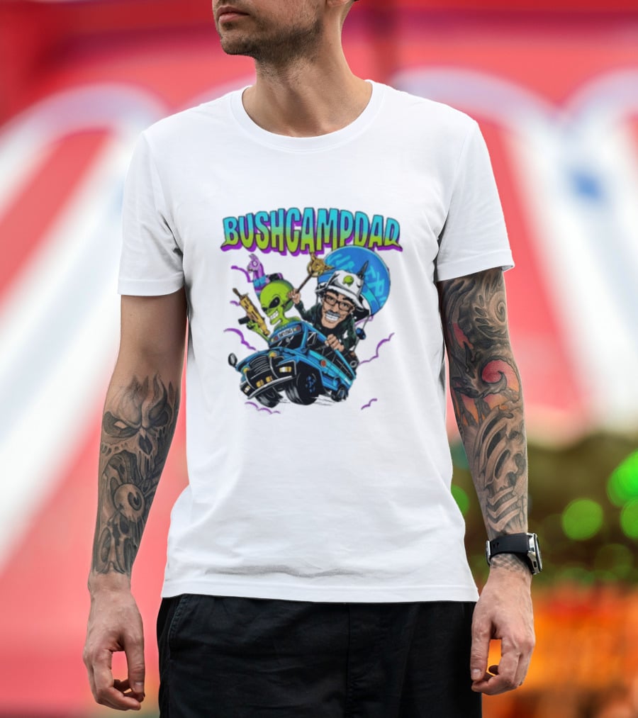 BUSHCAMPDAD Bush Camper The Battle Bus Alien Adventure T-Shirt