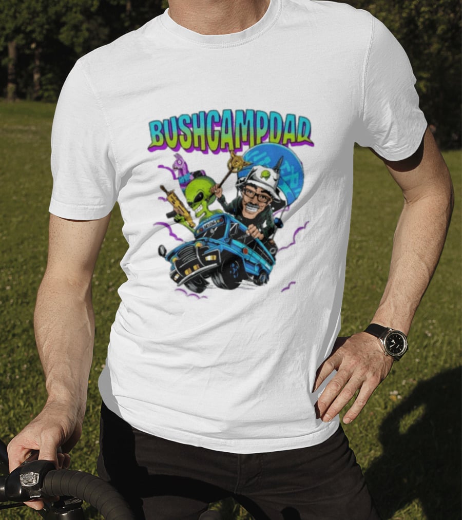 BUSHCAMPDAD Bush Camper The Battle Bus Alien Adventure T-Shirt
