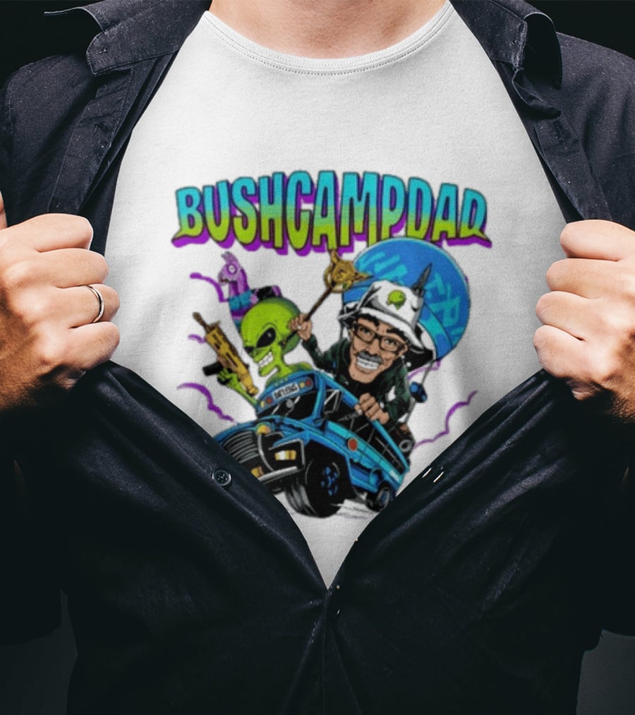 BUSHCAMPDAD Bush Camper The Battle Bus Alien Adventure T-Shirt