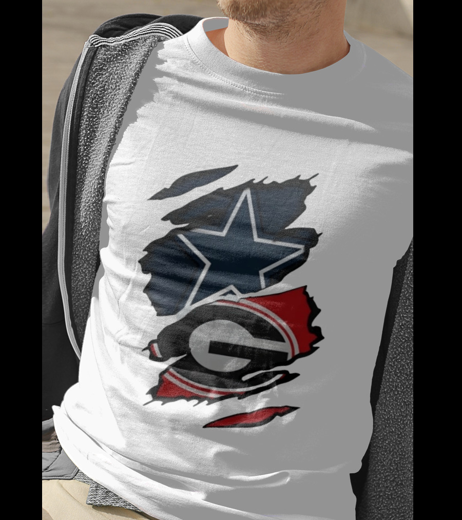 Dallas Cowboys Star Georgia Bulldogs Ripped Fabric T-Shirt
