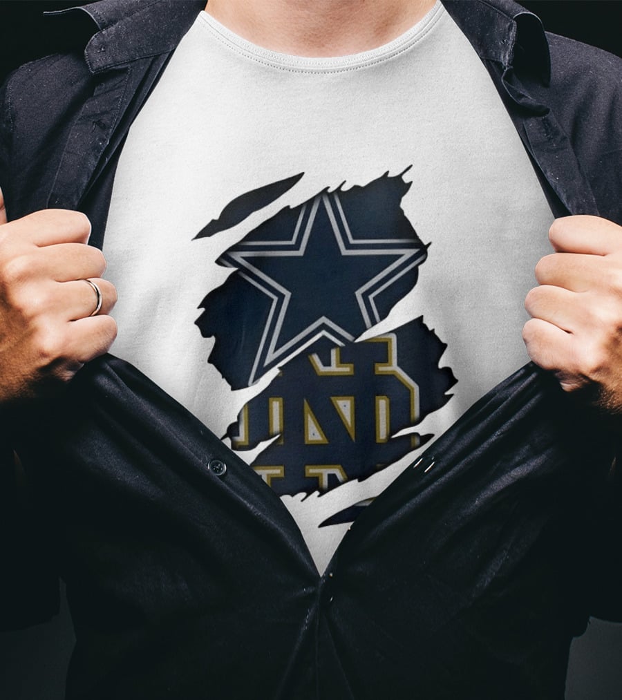 Dallas Cowboys Star And Notre Dame Fighting Irish ND Distressed Fan T-Shirt
