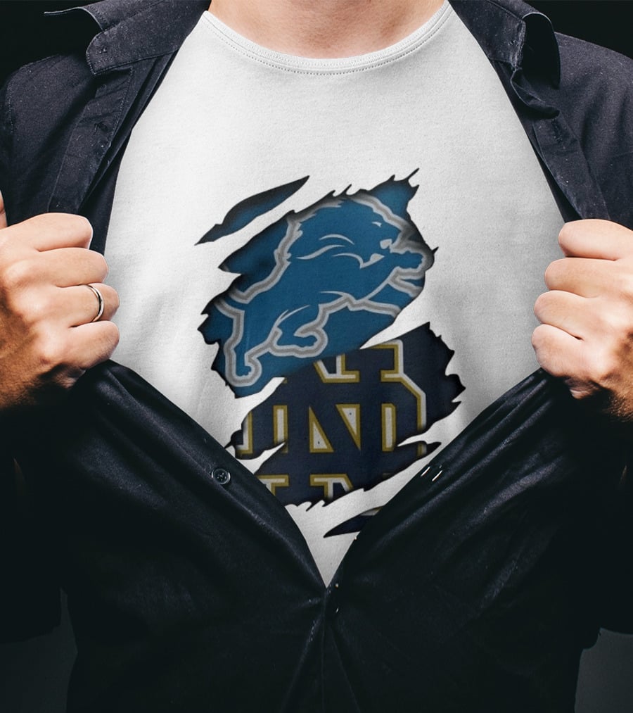 Detroit Lions Notre Dame Fighting Irish Distressed Logo Combination T-Shirt