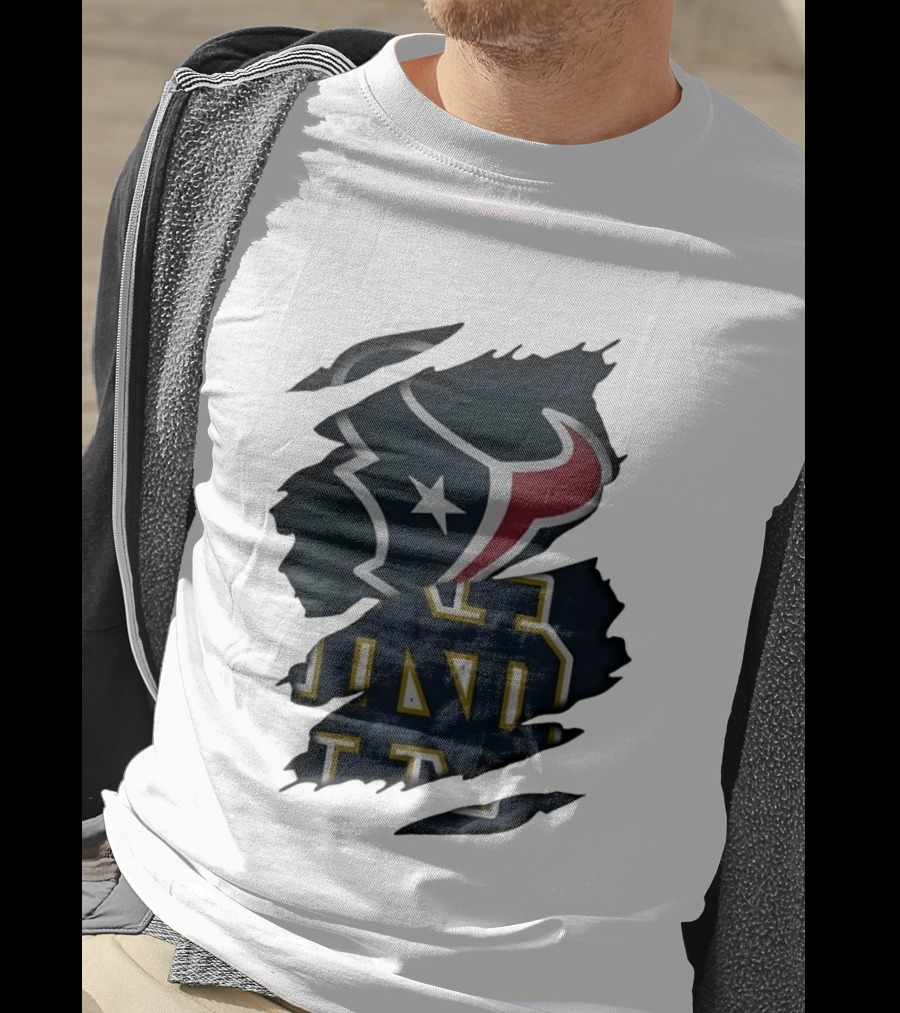 Houston Texans Notre Dame Fighting Irish Torn Fabric Collaboration T-Shirt