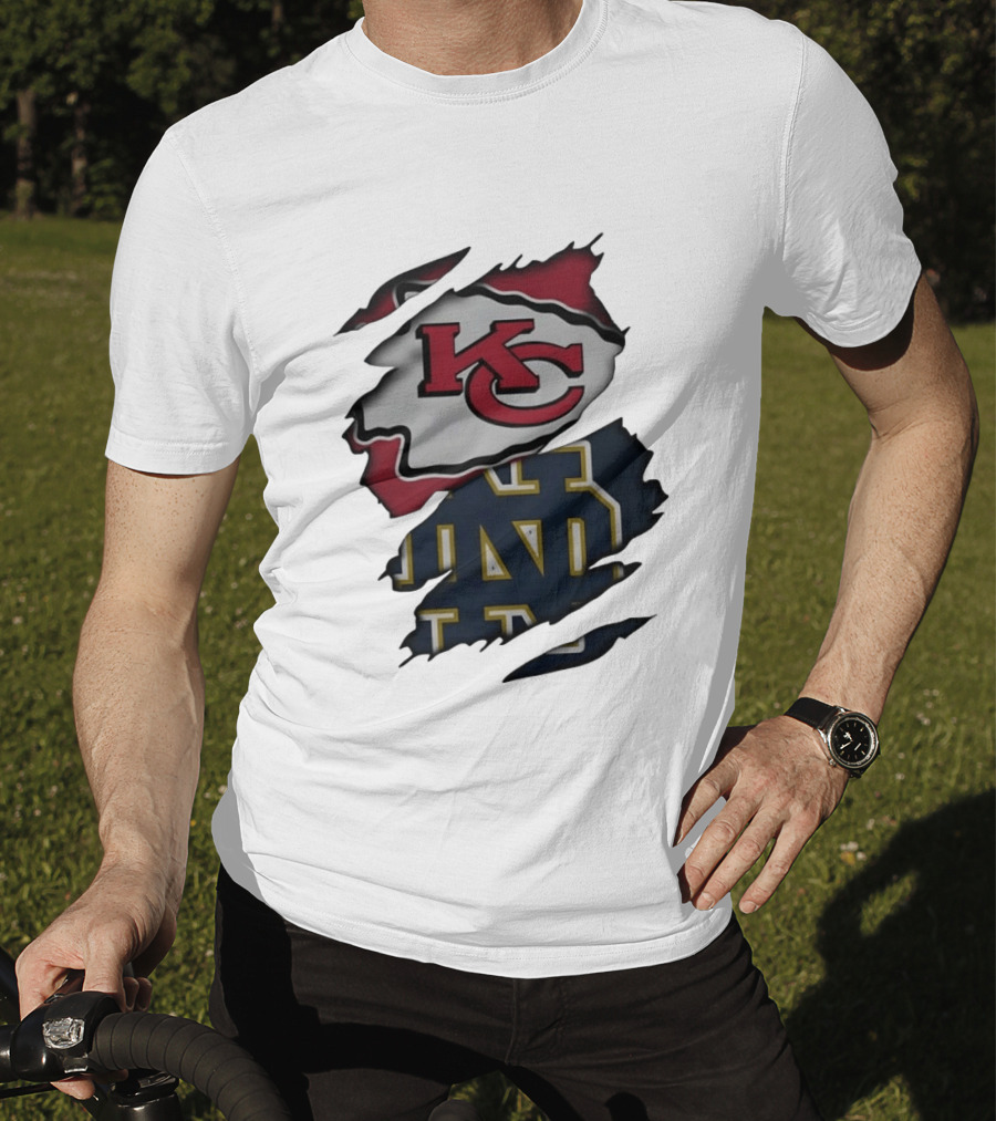 Kansas City Chiefs KC And Notre Dame Fighting Irish ND Distressed T-Shirt