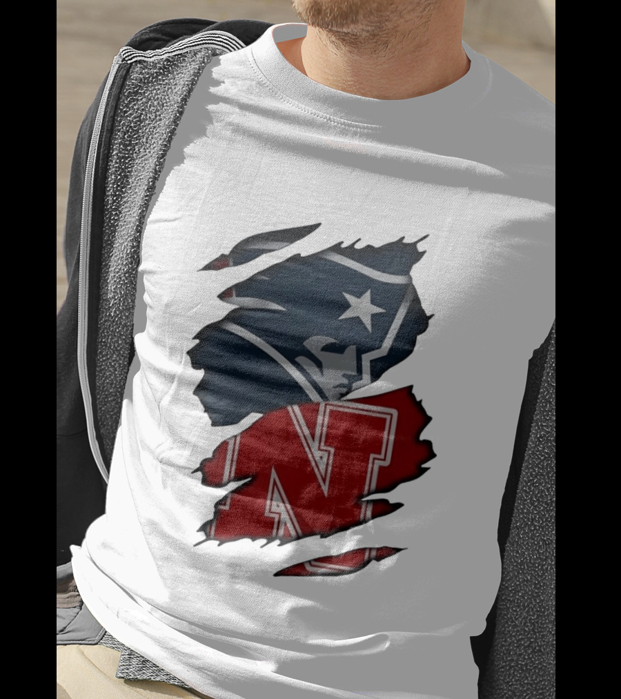 New England Patriots Nebraska Cornhuskers Distressed Logo Mashup T-Shirt