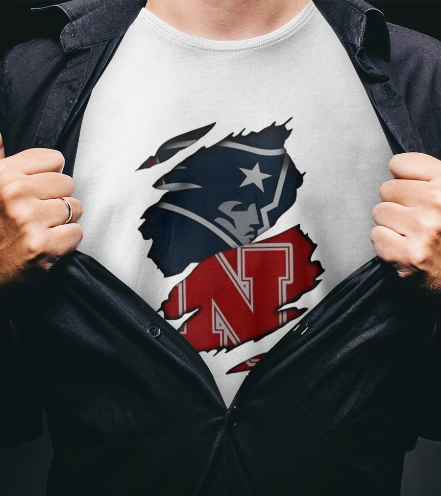 New England Patriots Nebraska Cornhuskers Distressed Logo Mashup T-Shirt