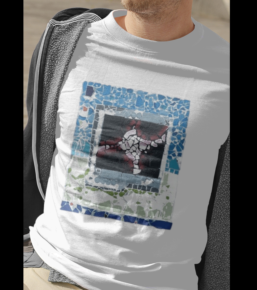 Peach Pit Central Mosaic Blue Abstract Frame T-Shirt
