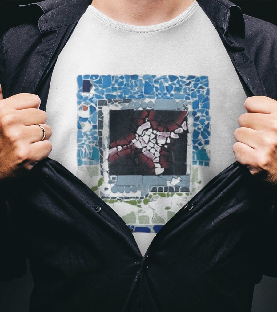 Peach Pit Central Mosaic Blue Abstract Frame T-Shirt
