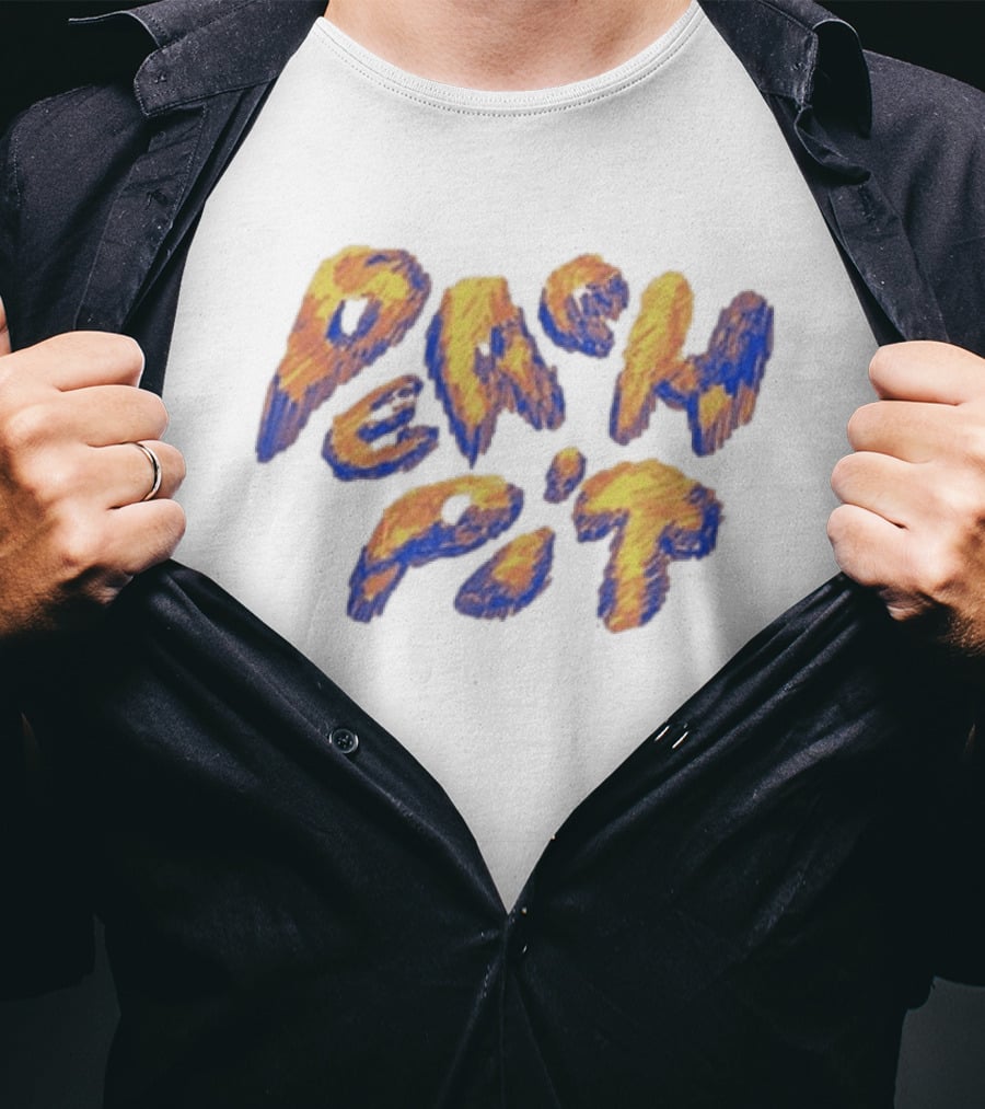 Peach Pit Scribbles Textured Blue Orange Drawn Letters T-Shirt