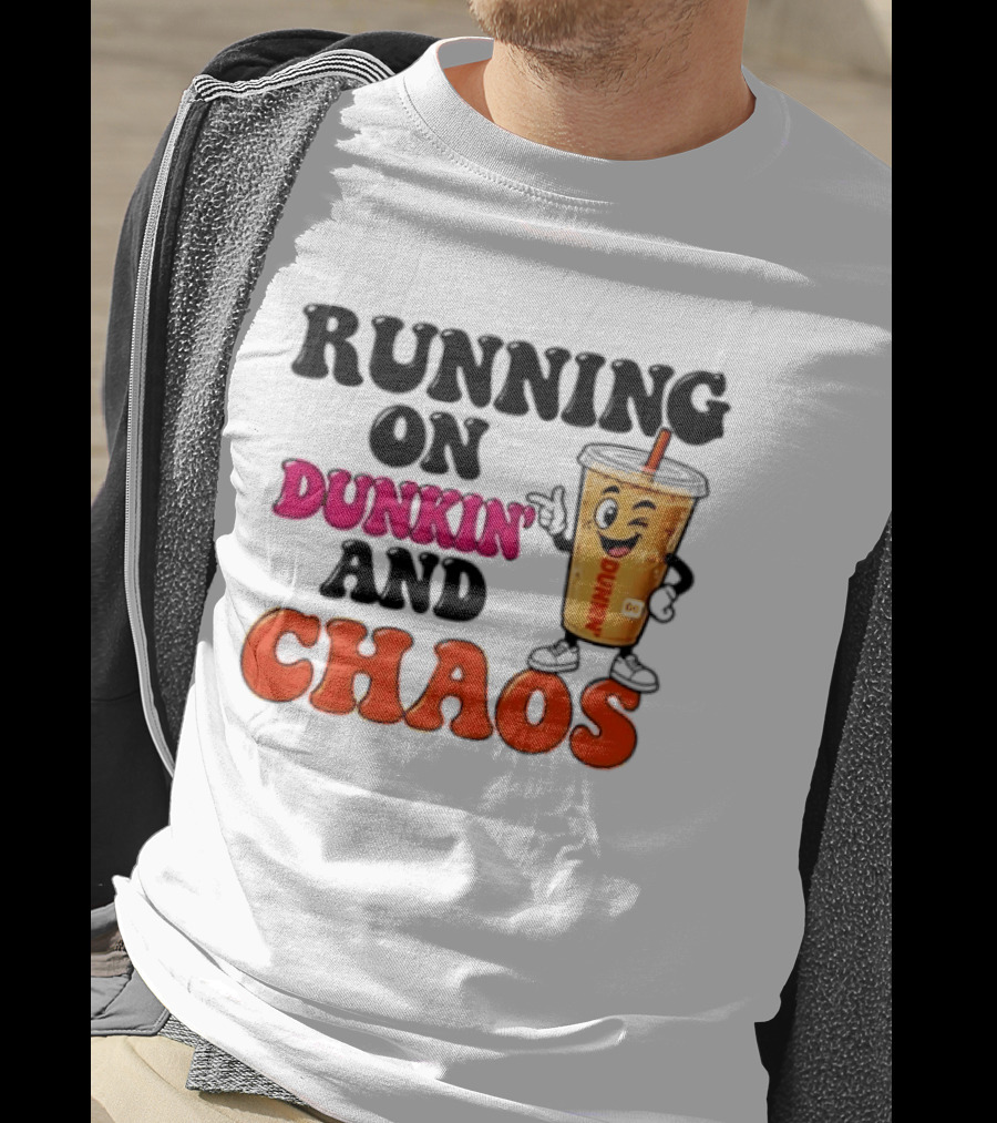 Running On Dunkin' And Chaos Coffee Winking Iced Drink T-Shirt