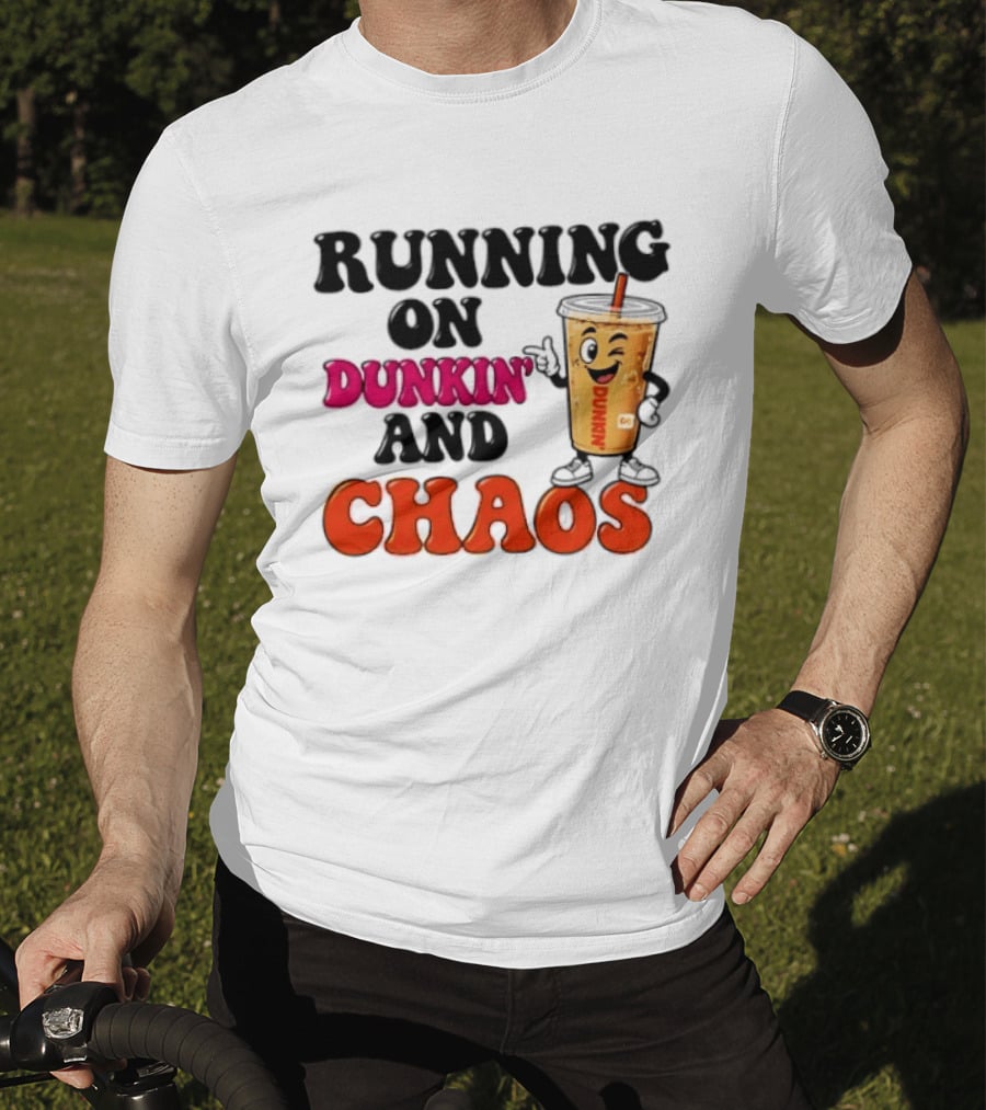 Running On Dunkin' And Chaos Coffee Winking Iced Drink T-Shirt