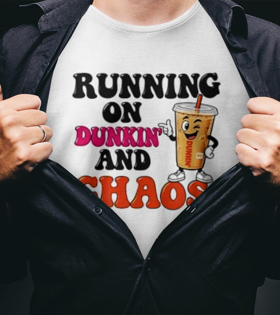 Running On Dunkin' And Chaos Coffee Winking Iced Drink T-Shirt