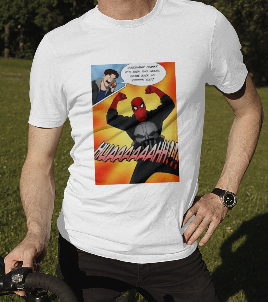 Spider Man And The Punisher Comic Goddammit Frank Huaaahhh Speech Bubble Scene T-Shirt
