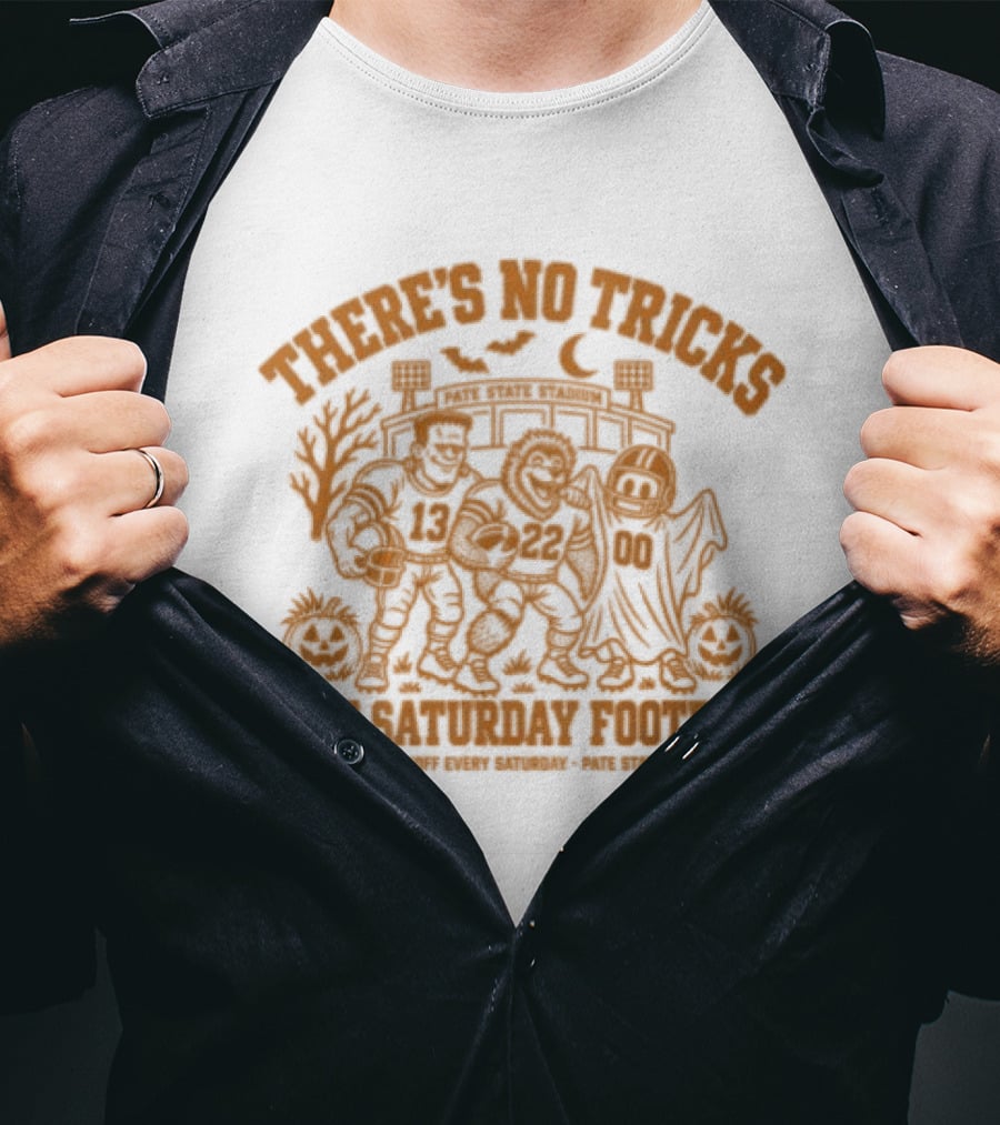 There's No Tricks Just Saturday Football Kickoff Every Saturday Pate State Halloween Pumpkin T-Shirt