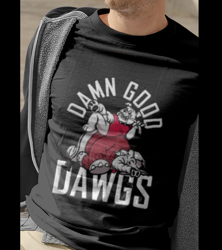 Barstool Sports Damn Good Dawgs Bulldog Sitting On Defeated Elephant T-Shirt