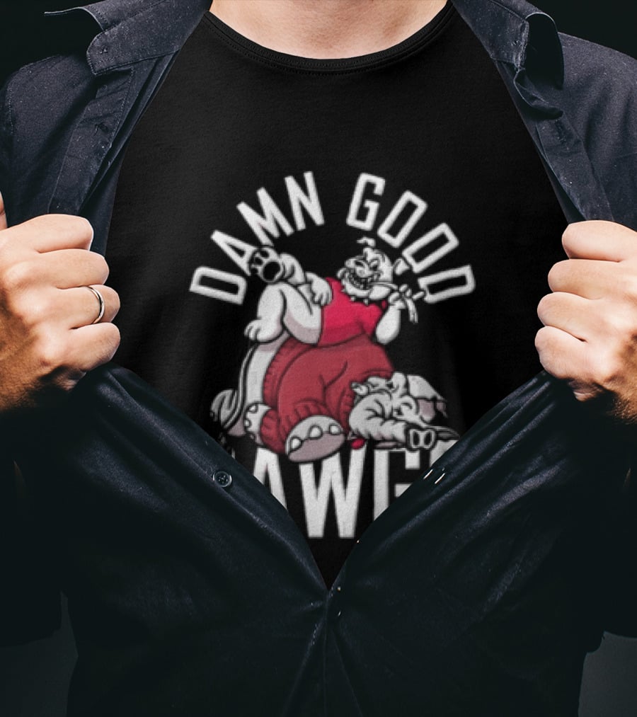 Barstool Sports Damn Good Dawgs Bulldog Sitting On Defeated Elephant T-Shirt
