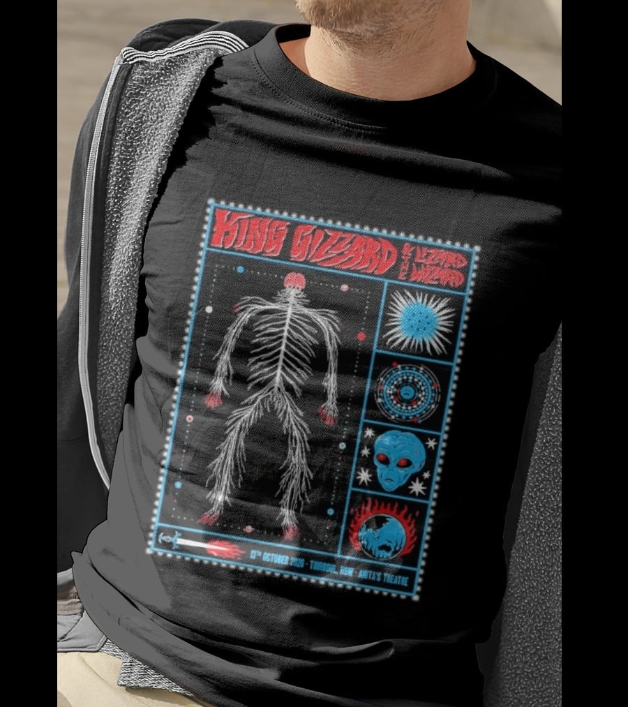 King Gizzard Thirroul NSW Anita's Theatre 13 October 2026 Skeleton Psychedelic T-Shirt